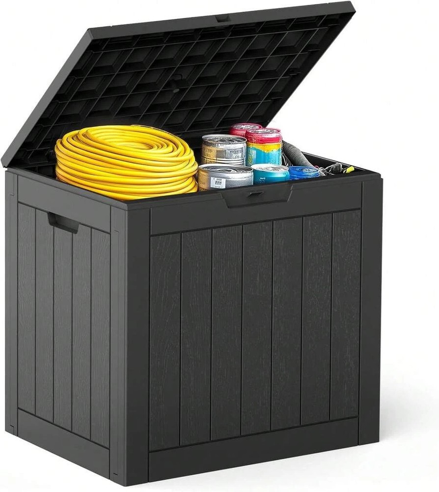 Deck Box With 31 Gallon Capacity, Weatherproof Resin Lockable Black