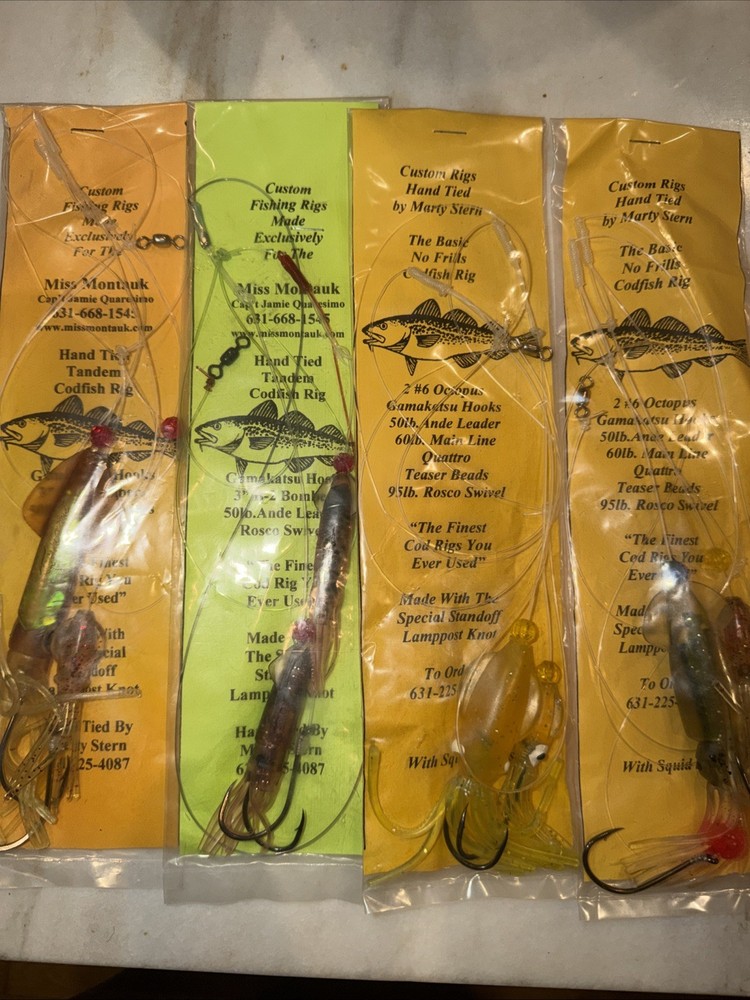 4 CUSTOM HAND TIED COD FISH RIGS MADE WITH GAMAKATSU HOOKS