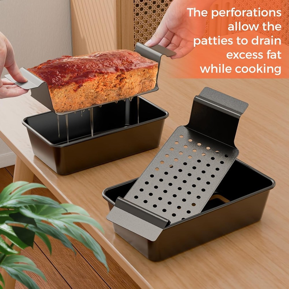 Loaf Pan with Drip Tray Nonstick 2 Pack Meatloaf Bread