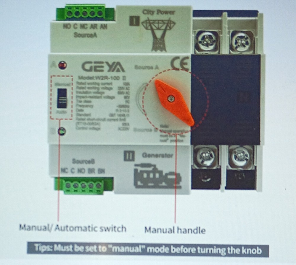GEYA W2R-100 II Automatic Transfer Switch.(ATS) 100A, 4P, 220v. **OPEN BOX**