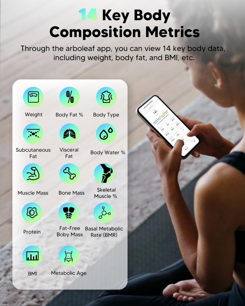 Arboleaf Smart Body Scale Bluetooth Digital Bathroom Scale App Body Composition