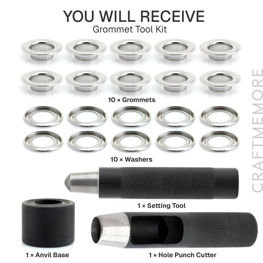 CRAFTMEMORE 3/4" Grommet Tool Kit Eyelet Setting (19 mm), Silver