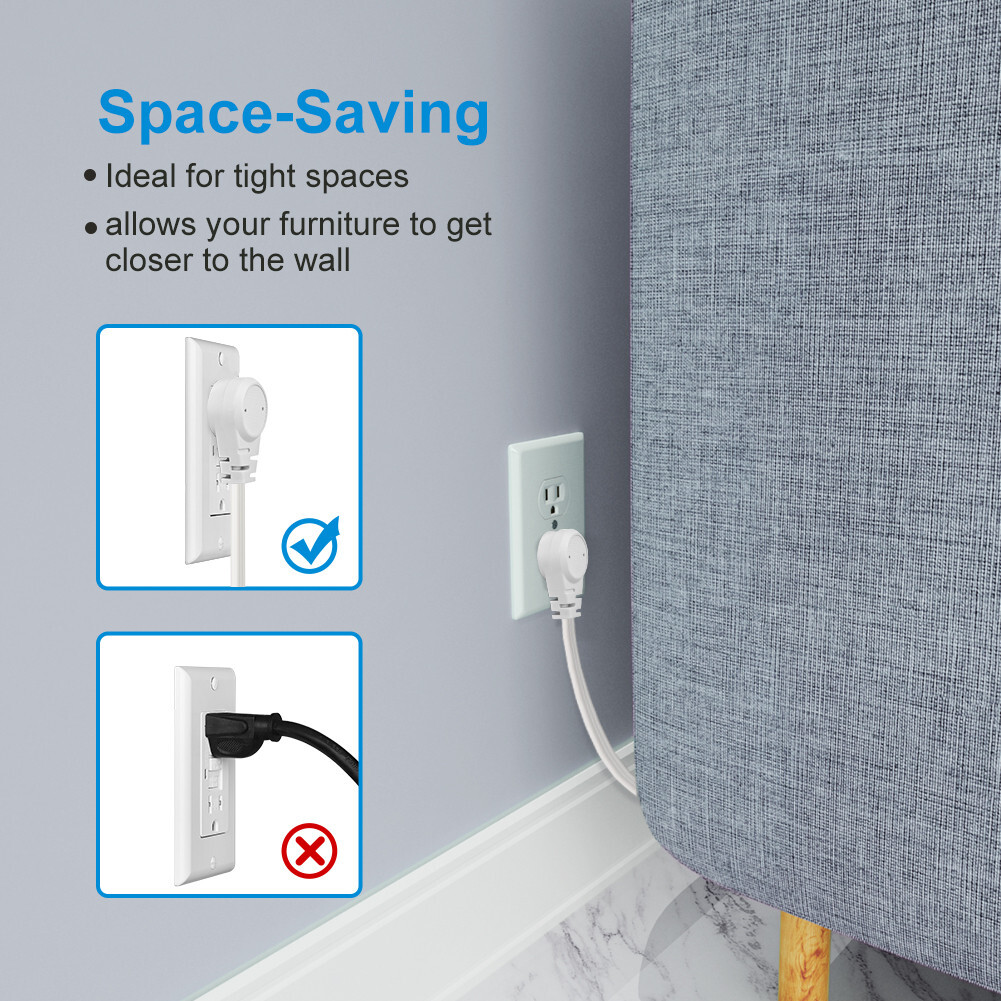 DEWENWILS 2 Pack 3 ft Extension Cord with Flat Plug 3 Grounded Outlets 16/3 Awg