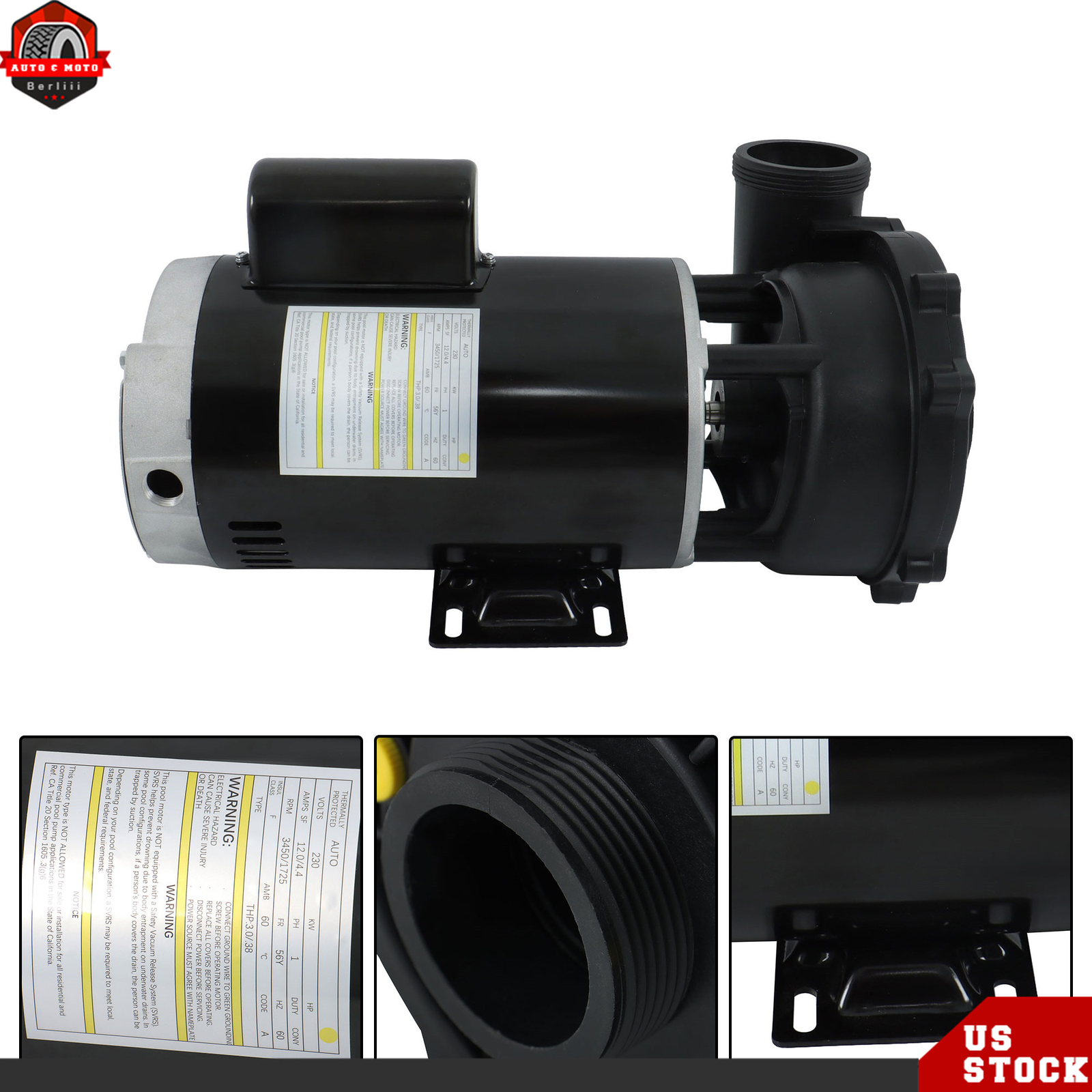 3721621-1D Plastics Executive 56 Frame 4 HP Spa Pump, 230-Volt Swimming Hot Tubs