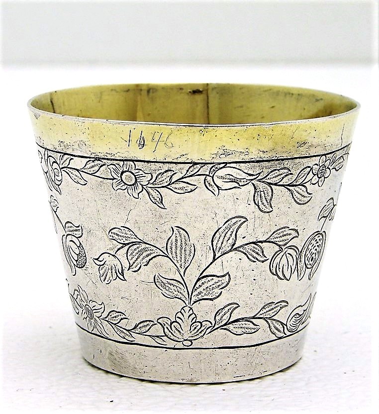 Soid Silver Gilt Spanish Colonial Cup with Engraved Dedication Circa 1760