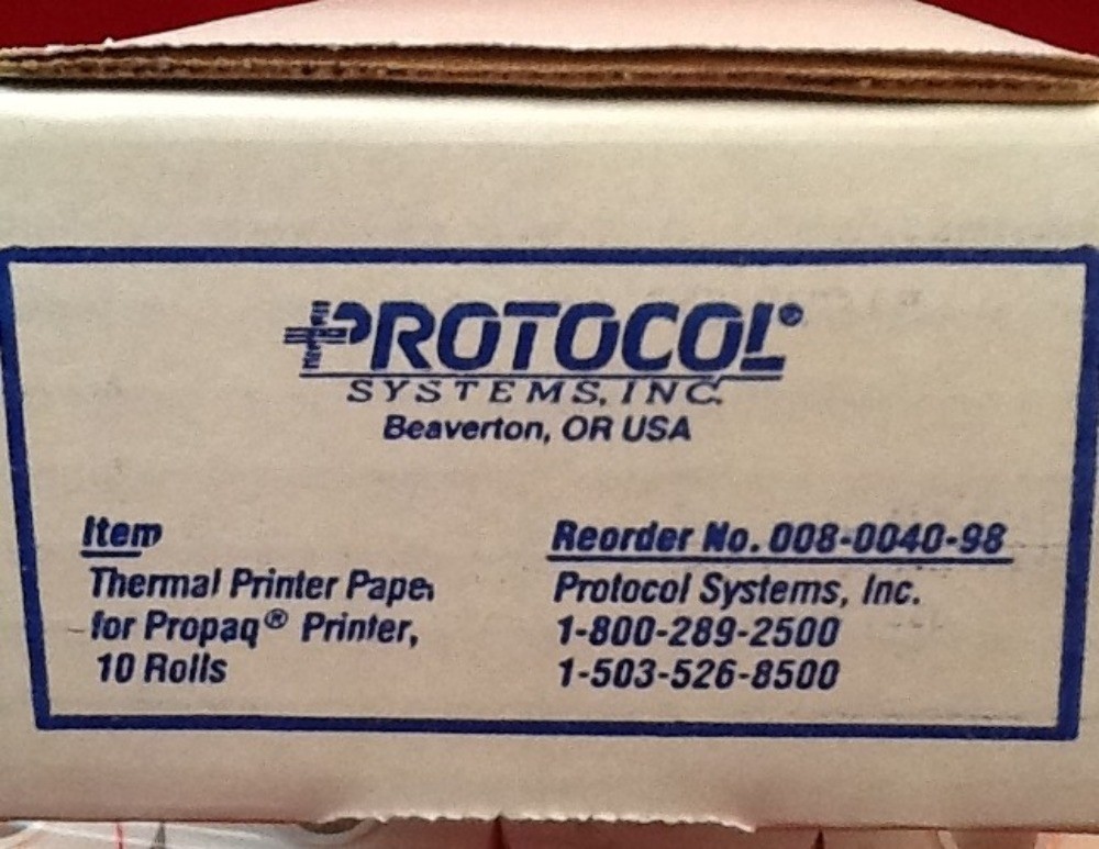 10 ROLLS PROTOCOL THERMAL PRINTER PAPER FOR PROPAQ PRINTER REF 008-0040-98