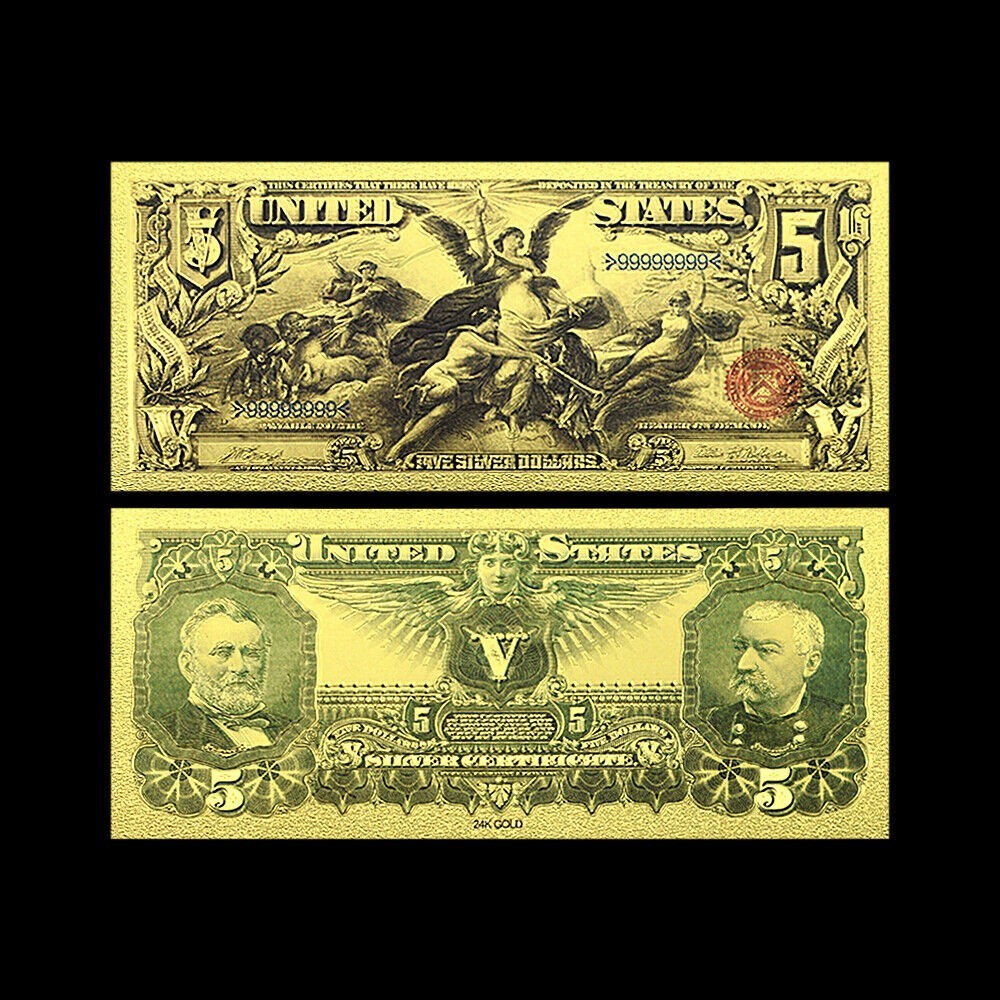 1896 $5 Silver Certificate Educational Bill with Bag and Certificate