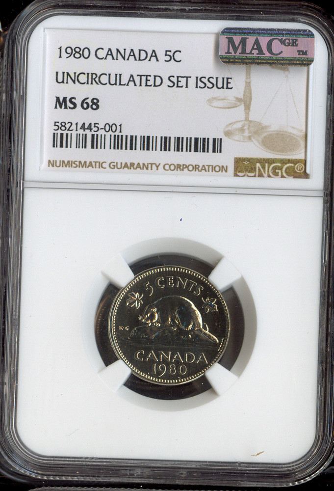 1980 Canada 5 Cents 5C NGC MS68 MAC - Quality