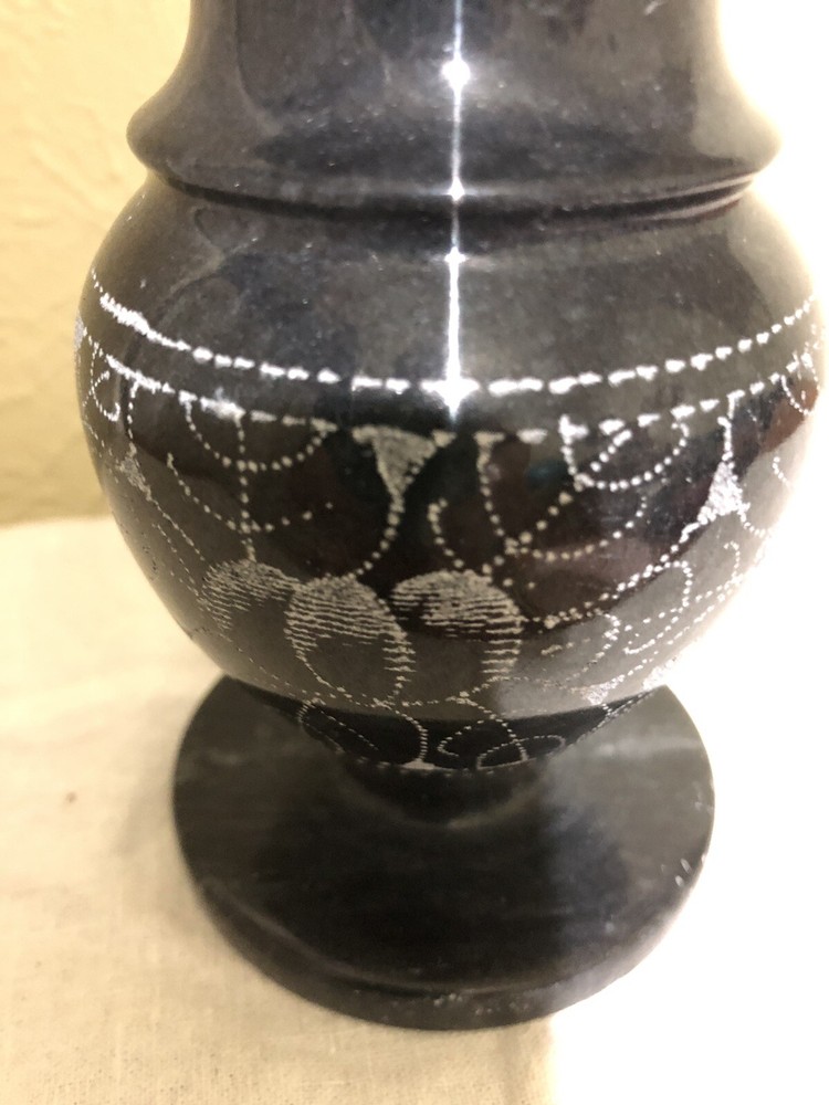 Black Soap Stone Engraved Vase