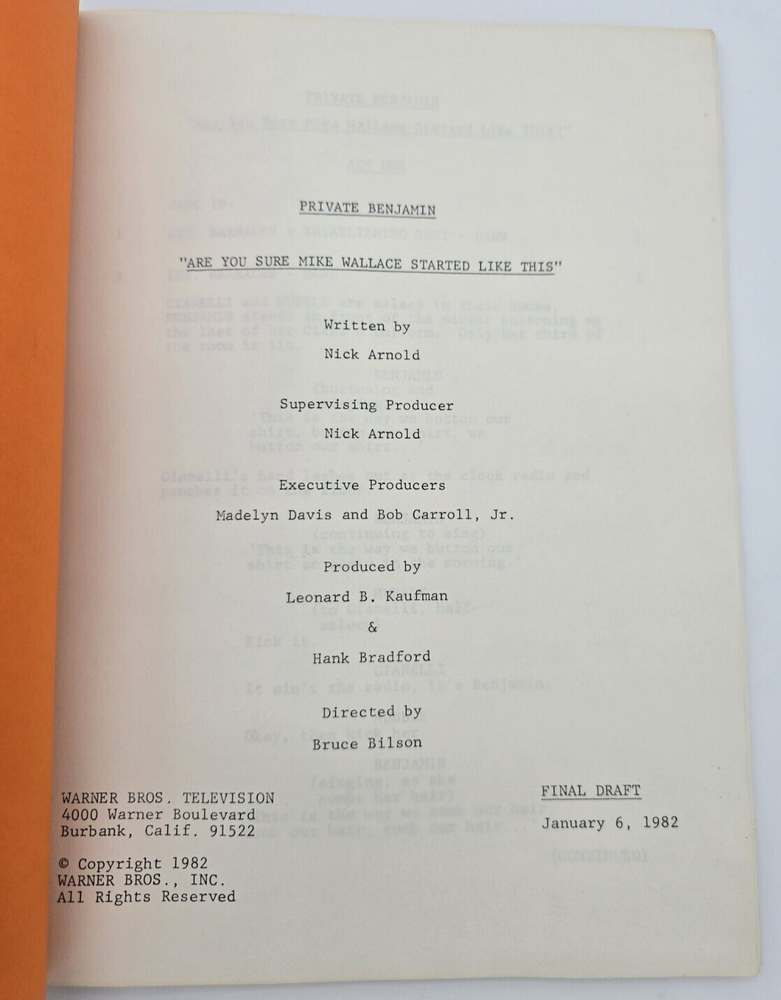 PRIVATE BENJAMIN / 1982 TV Script "Are You Sure Mike Wallace Started Like This"