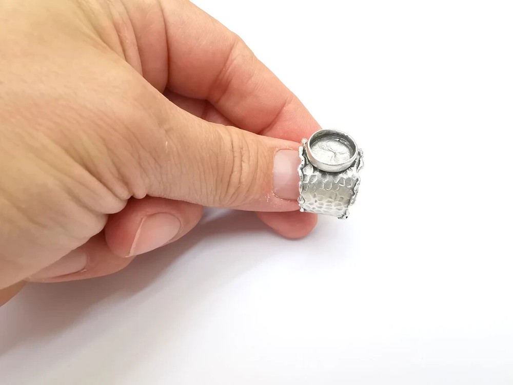 Hammered Ring Setting Resin Ring Blank Cabochon Mounting Adjustable Dried Flower
