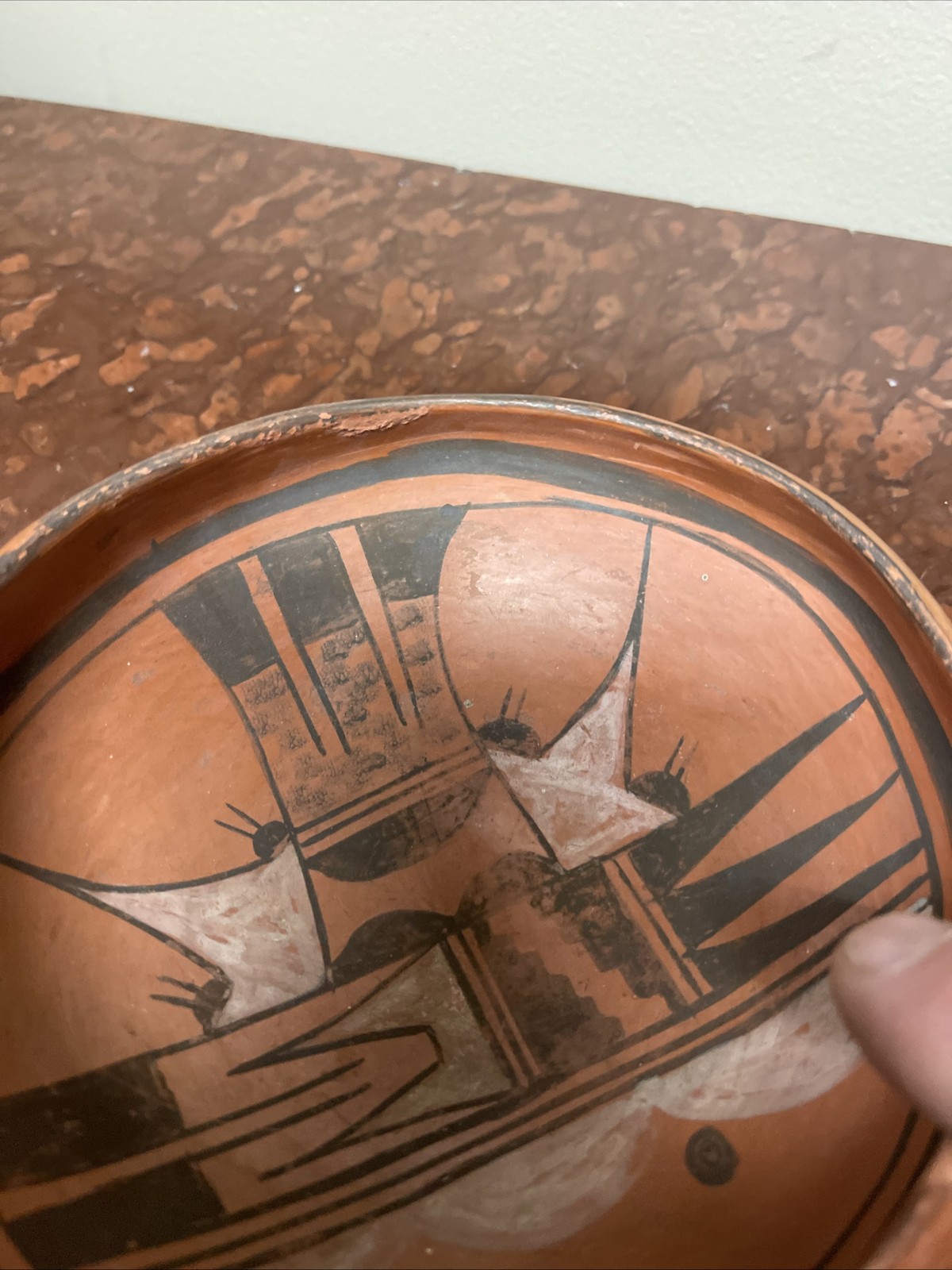 Nampeyo Hopi black and white on red pottery bowl.