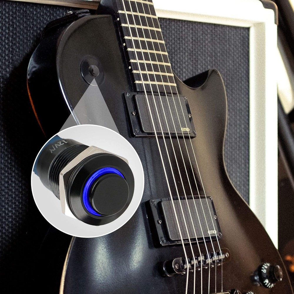 APIELE 12mm Latching Push Button Switch SPST Pre-Wired 150mm Black Shell-Blue