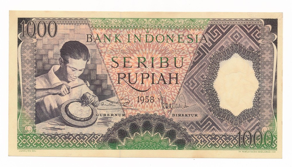 Indonesia 1000 Rupiah 1958 P. 62 AU/Unc Note