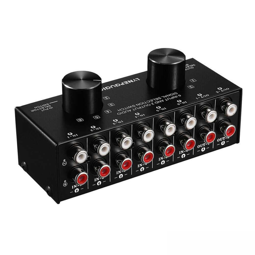 1 6-In 2-Out Audio Switcher 2-Way Selector Box Splitter H5E2