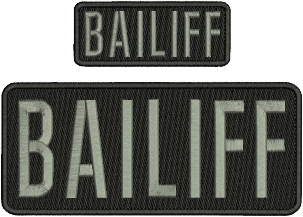 BAILIFF EMBROIDERY PATCH 10X4 AND 5X2 HOOK ON BACK BLACK/Gray