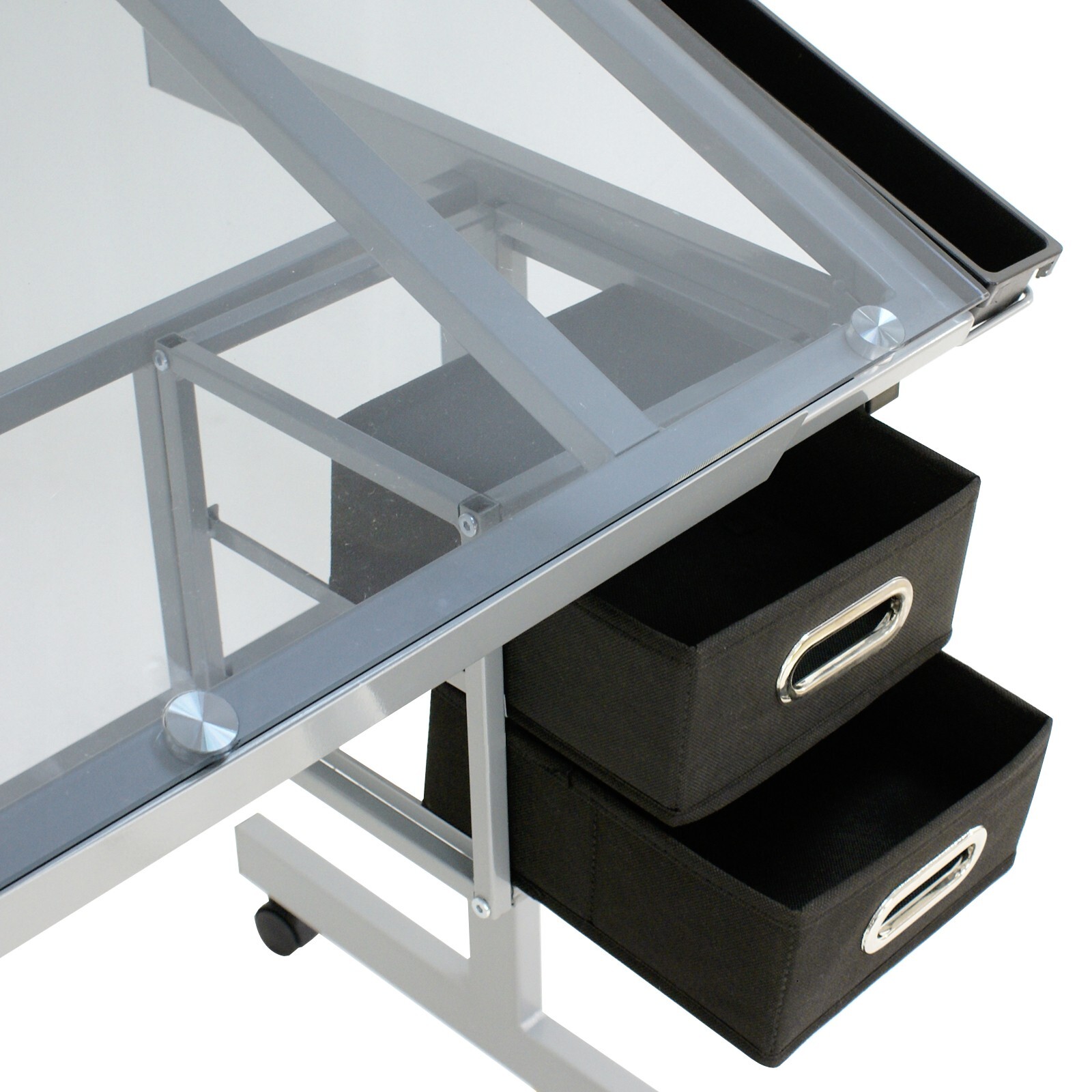 Drafting Table on Wheels Adjustable Glass Tabletop Drawing Desk w/Storage Drawer