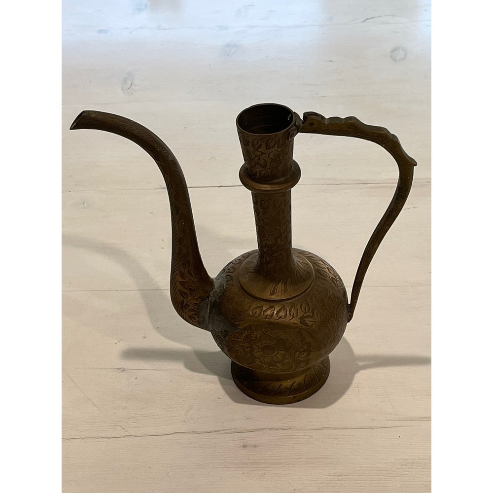 Vintage Etched Brass Pitcher Decorative Art Deco Style