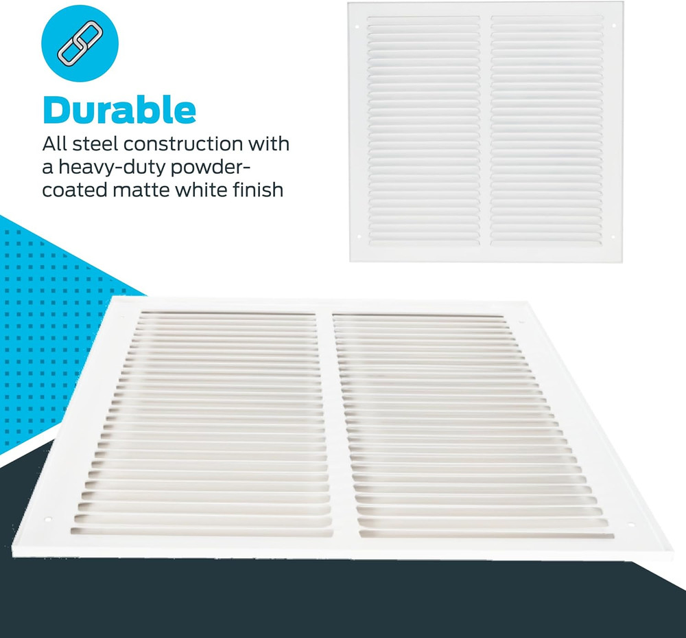 12 X 12 Inch (Duct Opening) Return Air Vent Cover for Wall or Ceiling, Solid Ste