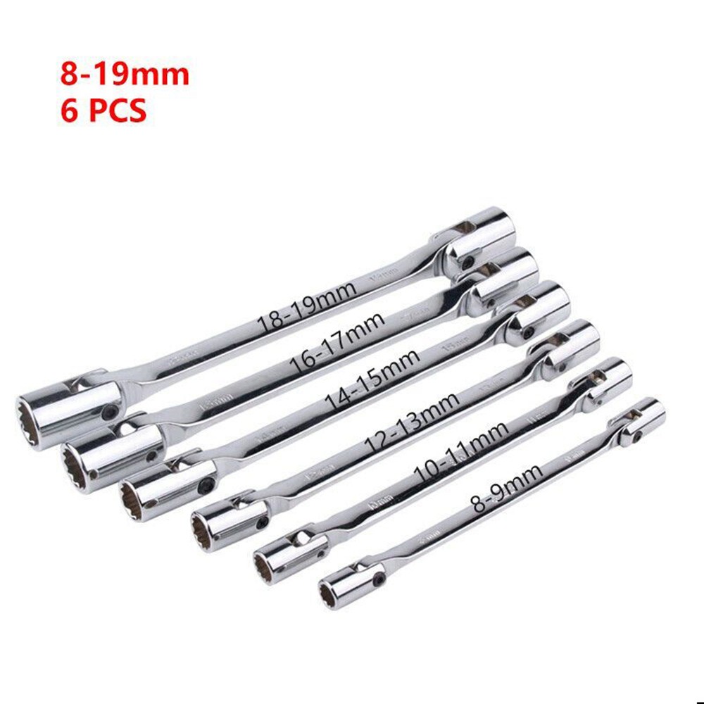 Metric Socket Wrenches Double Pt Swivel Head Flexible Spanner Hand Tool 12Point