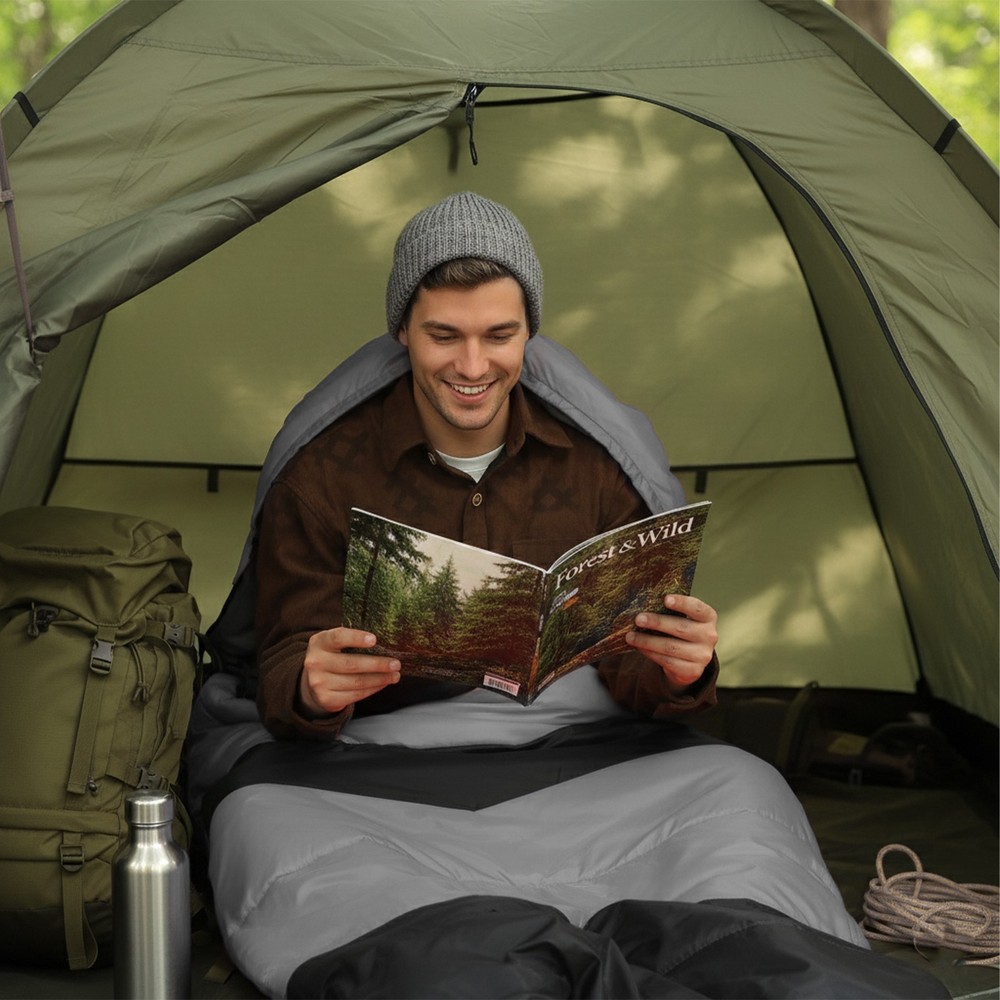 Gray Rectangular Heated Sleeping Bag Waterproof Compact Envelope for Backpacking