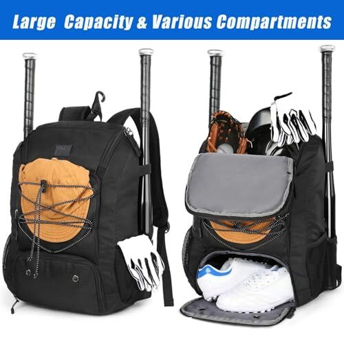 Baseball Backpack Softball Bat Bag With Shoes Compartment Lightweight For