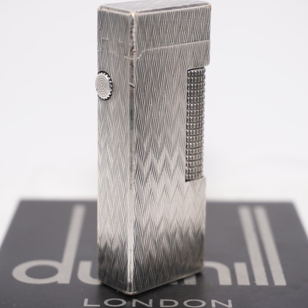 Dunhill Rollagas Lighter Silver CHEVRON Pattern-Ultrasonically cleaned_Working