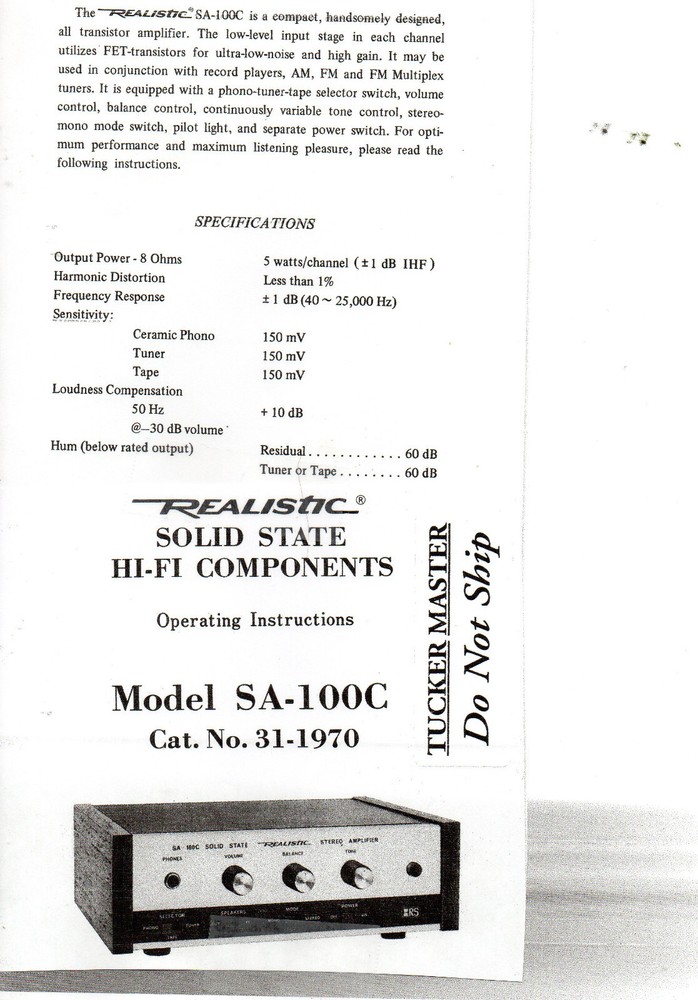 REALISTIC SA-100 Amplifier +Minimus 8 Speakers -Compact System