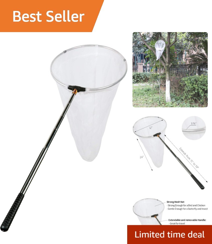 Durable Multi-Color Insect & Butterfly Net - 12" Ring, 59" Extendable Handle