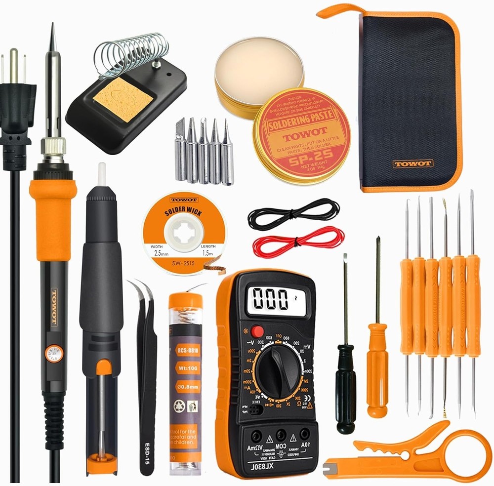 Durable Soldering Iron Set with Adjustable Temperature and Cleaning Tools