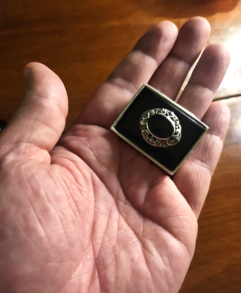 Vtg Black Enameled Solid Sterling Silver Petite Rosary & Sterling Hallmarked Box