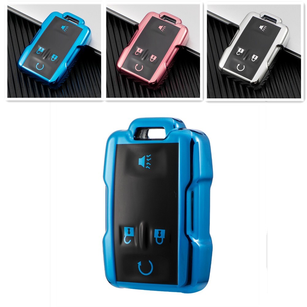 Remote Key Fob Cover Case Holder Chain for Chevrolet Suburban GMC Yukon 4 Button