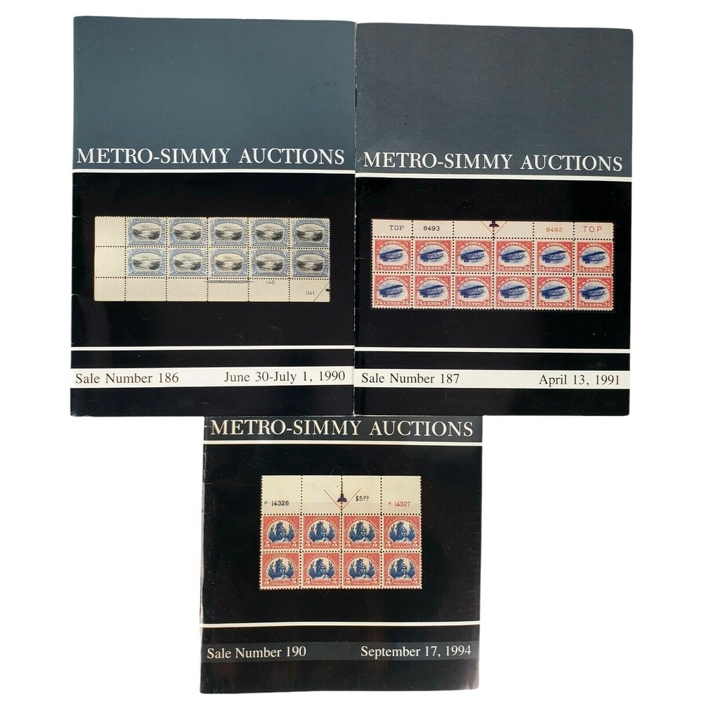Metro Simmy Stamps Books Auction THREE Advertisements 1990 1991 1994 3 Ads VTG