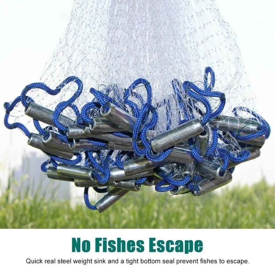 6FT Fishing Cast Net Bait Easy Throw Hand Cast Strong Nylon Mesh */