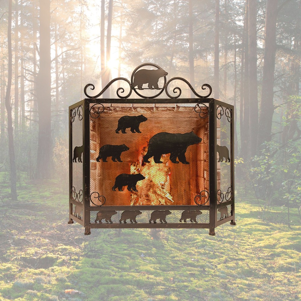 3-Panel Fireplace Screen with Sloth of Bears Design