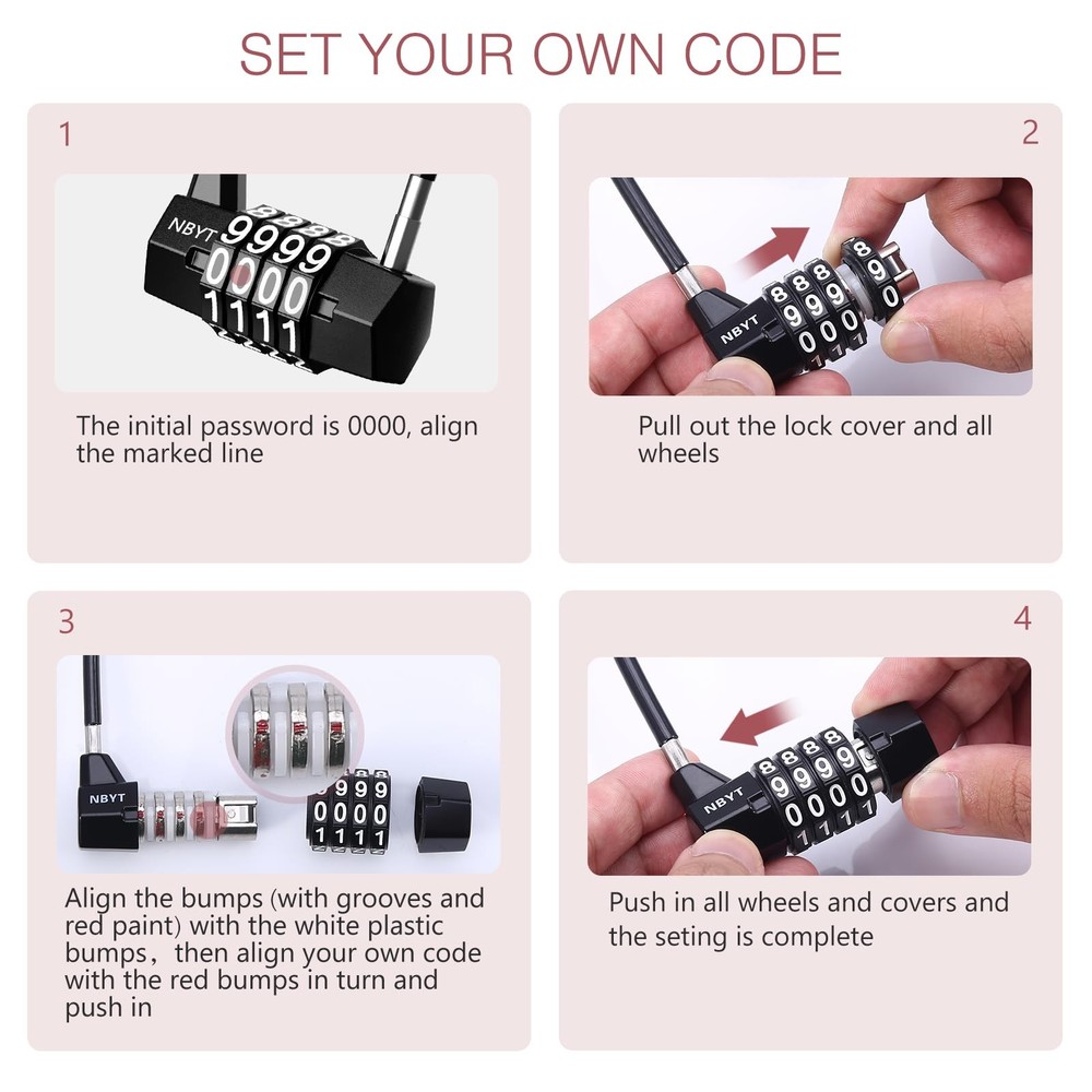 2 PCS Long Shackle Combination Padlock, Cable Locks with 4 Digit Combination,...