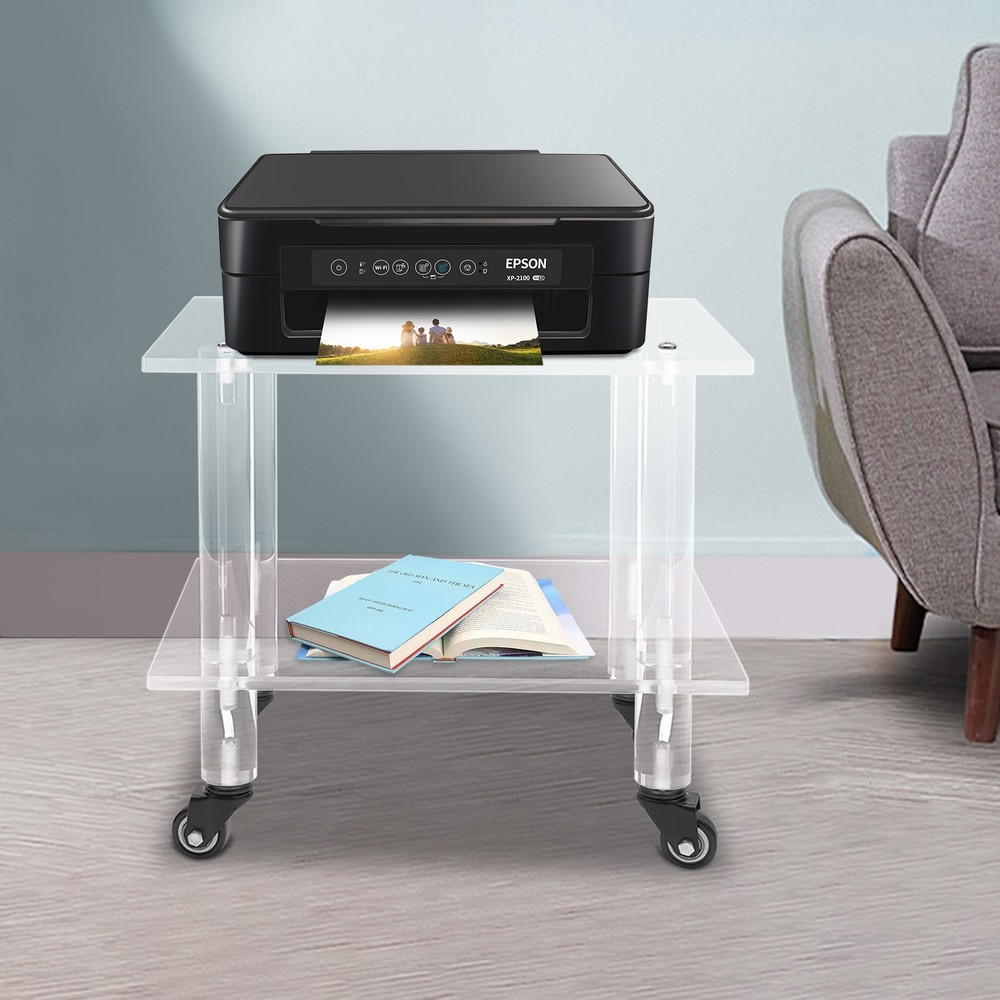 Under Desk 2-Tier Printer Stand Mobile Cart Printer Rack W/WheelFixe Office