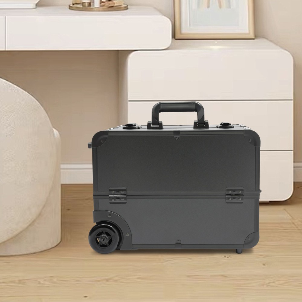 Makeup Case with 6 Trays Lockable Rolling Makeup Case Multi-Layer Makeup Case