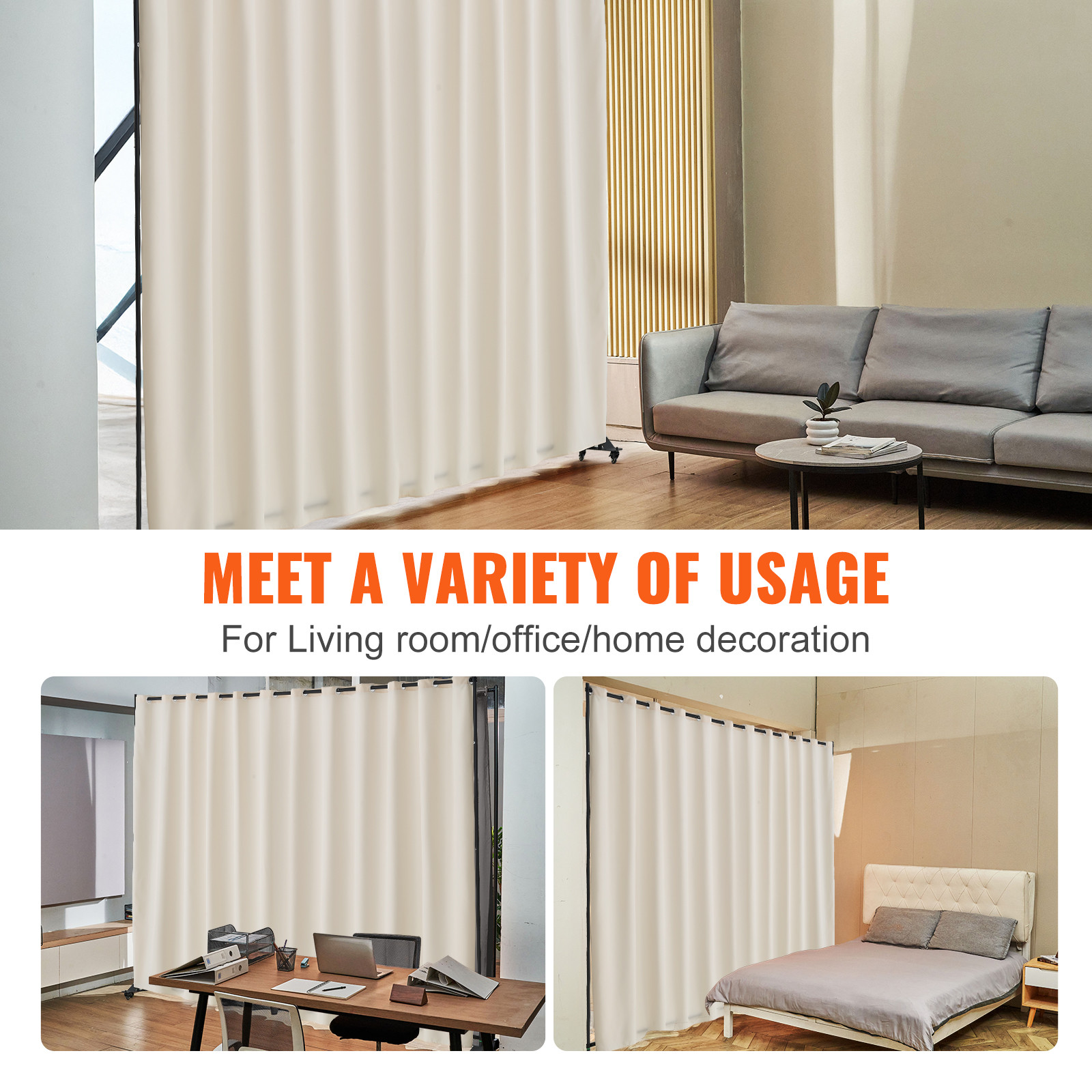 Room Divider Portable Panel Room Divider with Wheels Privacy Screen Beige