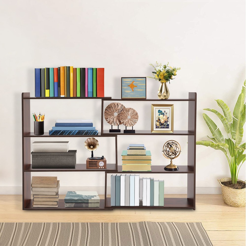 3-Tier Expandable Bookcase Open Storage Shelf Retractable Book Storage Rack