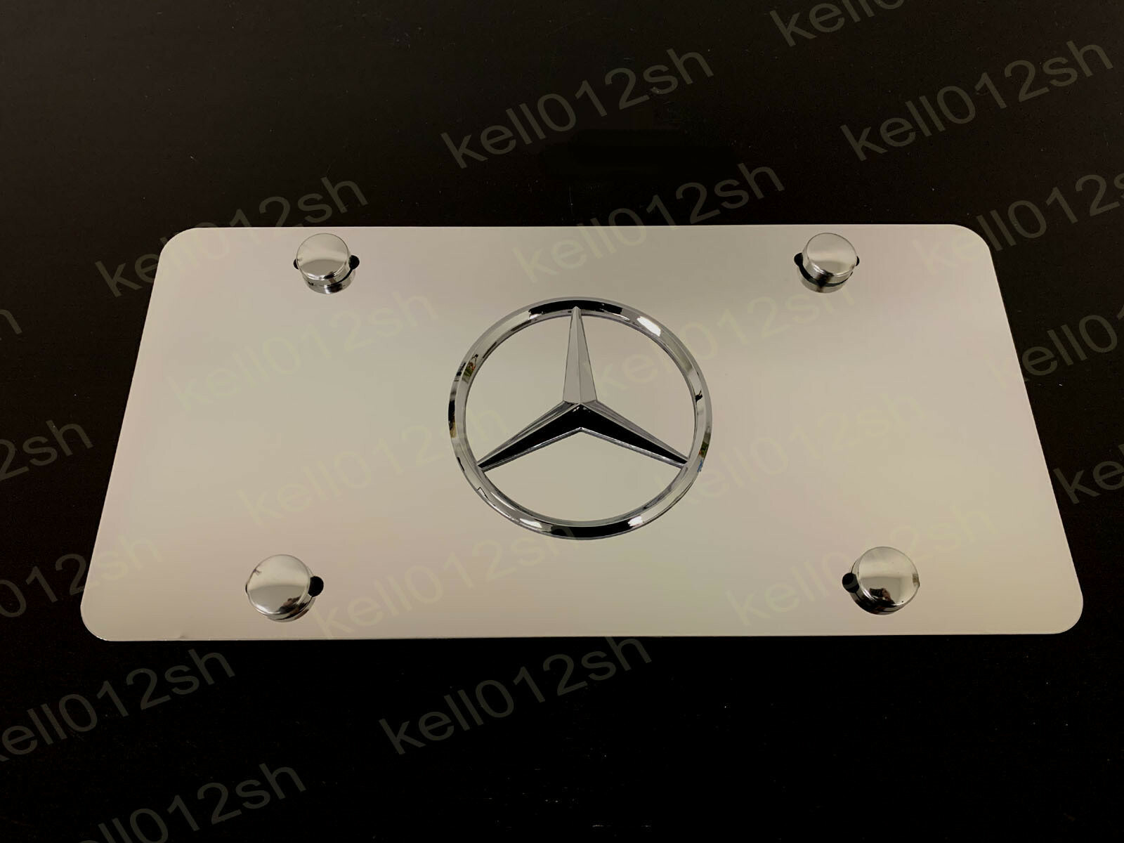 1pc 3D MercedesSTAR LOGO Aluminum Mirrored Chrome FRONT License Plate +screwcaps