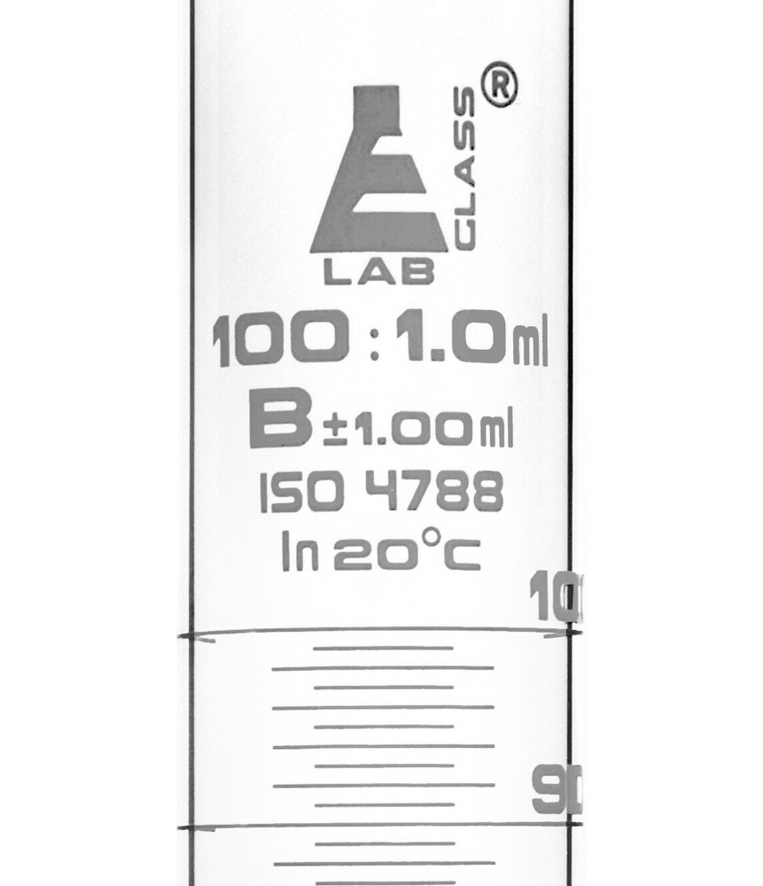 Eisco Labs 100ml Graduated Cylinder, Class B - White Graduations, Hexagonal Base