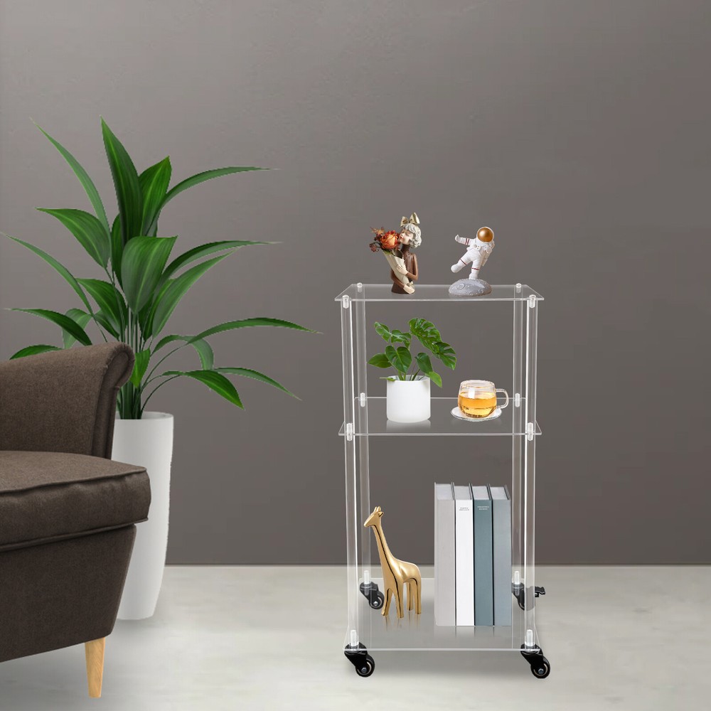 3-Tier Mobile Clear Acrylic Printer Stand Storage Shelf Printer Table on Wheel