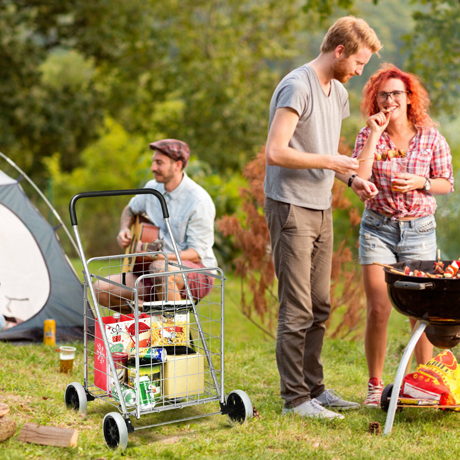 Ironmax Folding Shopping Cart Utility Trolley Portable For Grocery Travel Silver