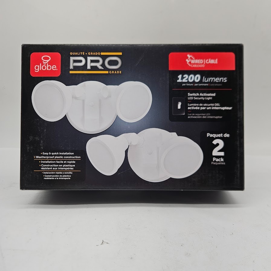 2 Pack Globe Electric 2-Head Integrated LED Security Flood Light 1200Lm 100W