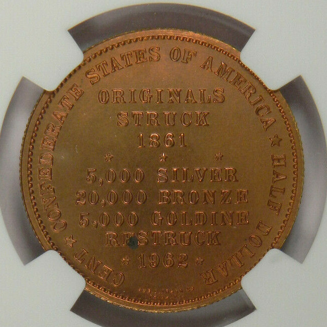 1962 CSA BRONZE BASHLOW RESTRIKE CONFEDERATE HALF DOLLAR ~ SHARP NGC MS66RB!