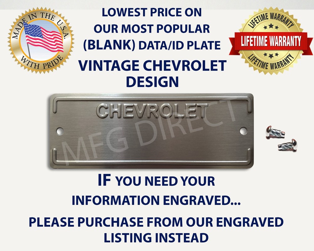 CHEVROLET VIN DOOR DASH TAG SERIAL NUMBER DATA PLATE CHEVY DATA PLATE (BLANK)