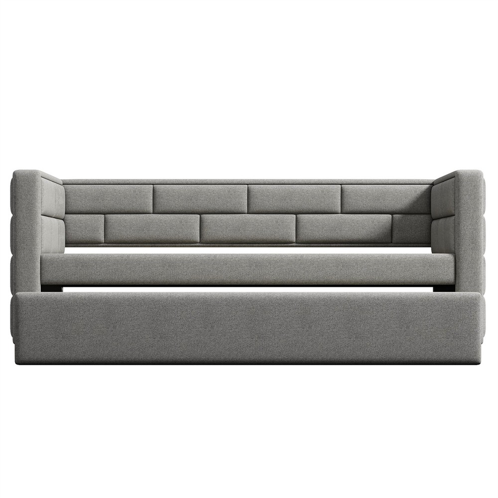 Twin Size Daybed w/ Pull Out Trundle Bed Upholstered Bed Frame Sofa Bed Gray US