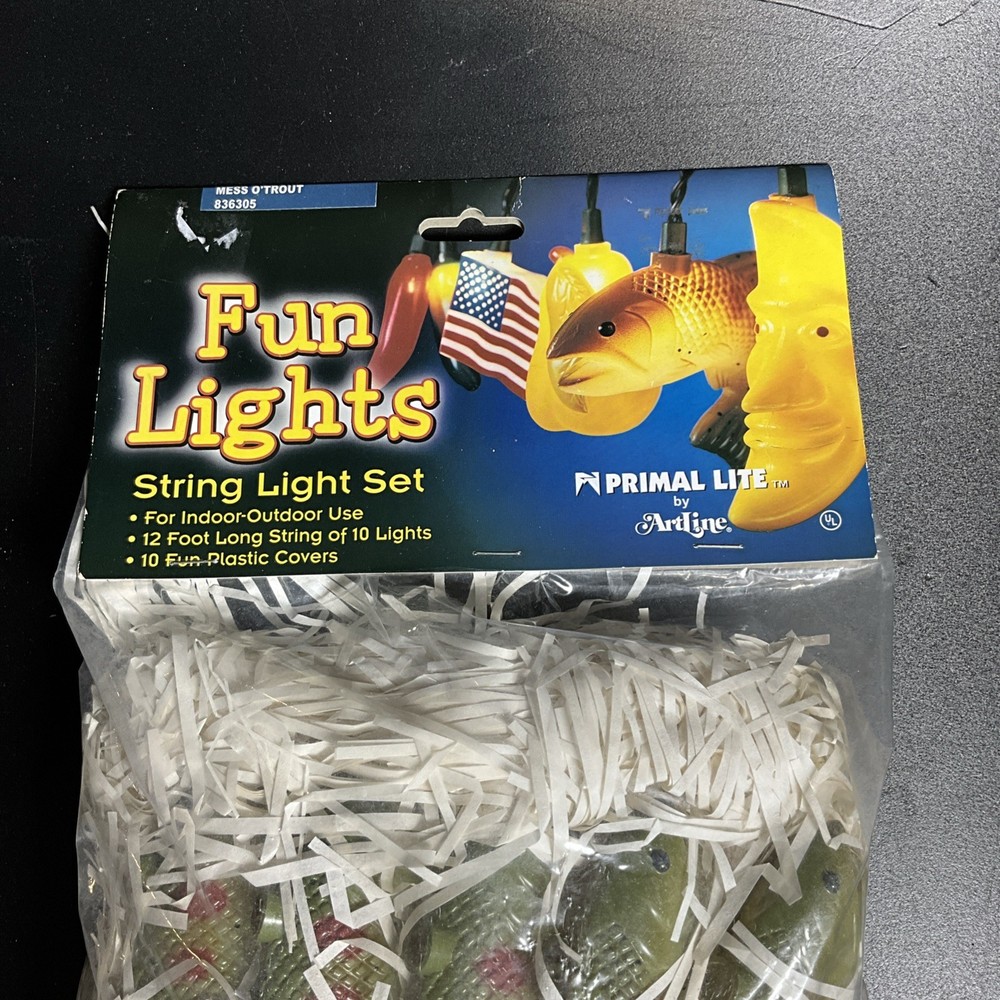 Vintage 2002 Primal Lite Mess'o'Trout Fun Lights String 12Ft String 10 Lights