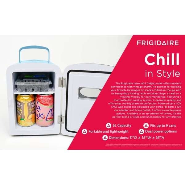 Frigidaire 9-Can Mini Fridge Cooler – 5L Compact Blue Design for Drinks, Snacks